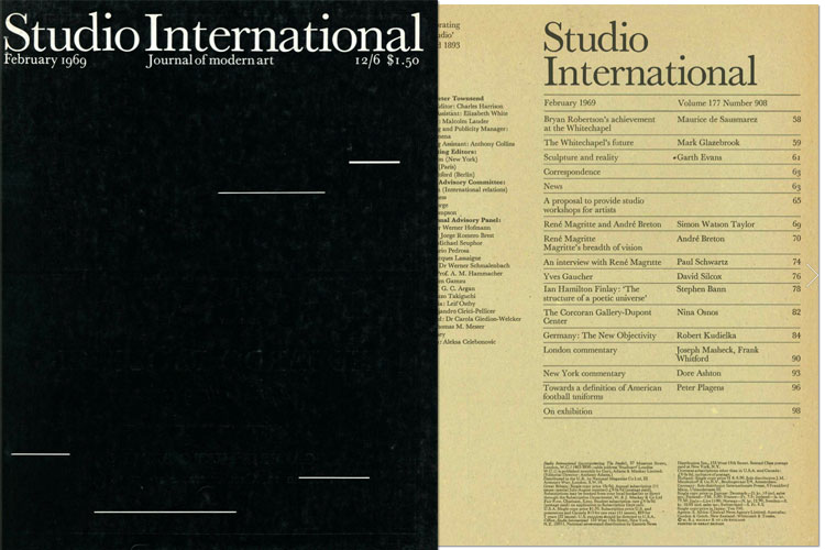Studio International, February 1969, Volume 177 Number 908. Cover image.
