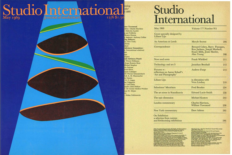 Studio International, May 1969, Volume 177 Number 911. Cover specially designed by Liliane Lijn. © Studio International Foundation.
