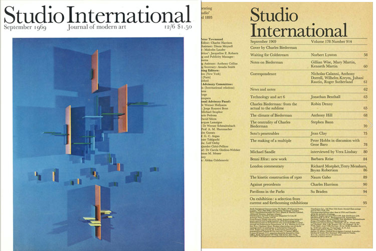 Studio International, September 1969, Volume 178 Number 914. Cover by Charles Biederman.