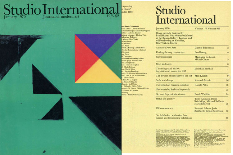 Studio International, January 1970, Volume 179 Number 918. Cover image specially designed by Paul Huxley.