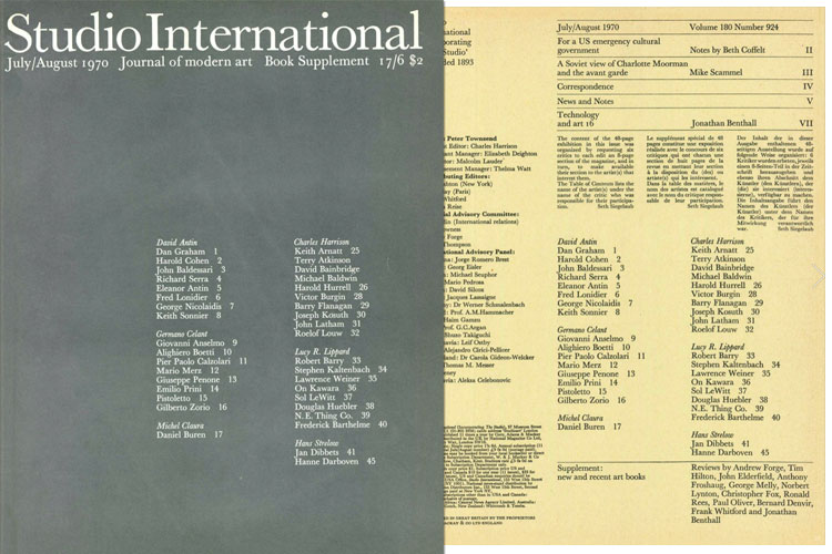 Studio International, 1970, July/August 1970, Volume 180 Number 924. Cover image.