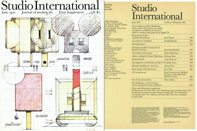 Studio International, June 1970, Volume 179 Number 923. Cover design by Claes Oldenburg.