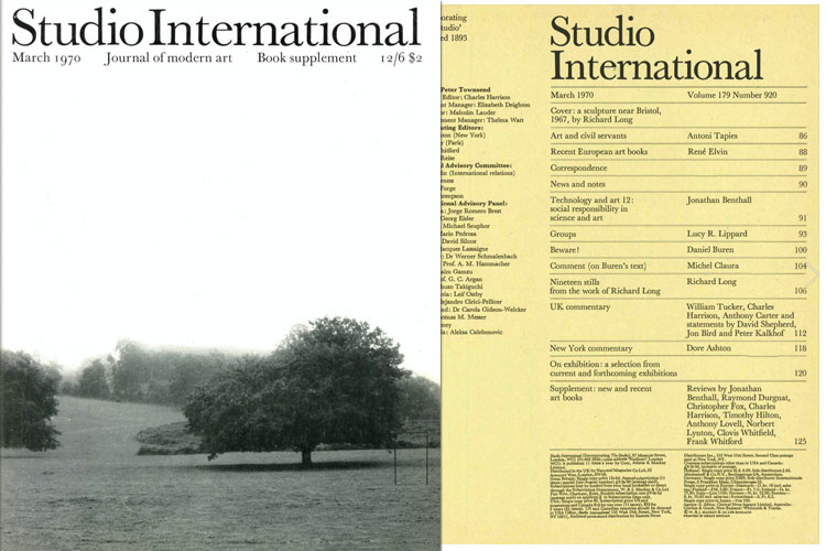 Studio International, March 1970, Volume 179 Number 920. Cover image: a sculpture near Bristol, 1967, by Richard Long.