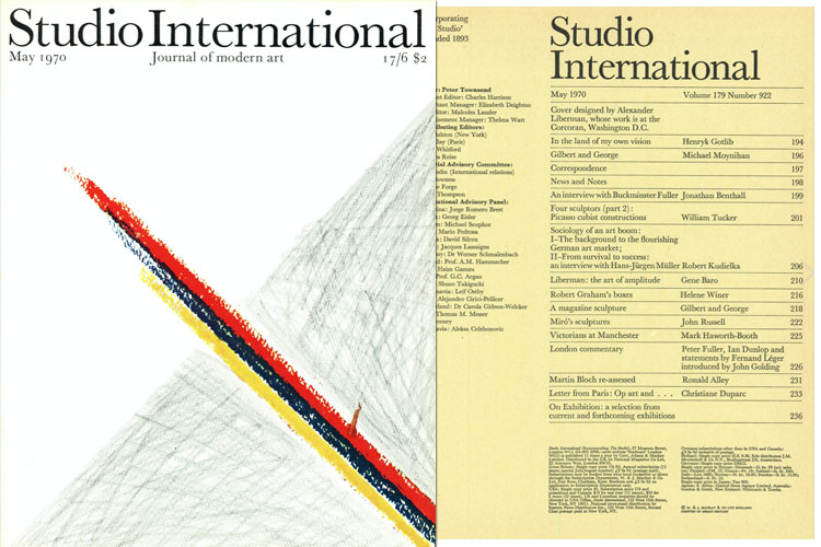 Studio International, May 1970, Volume 179 Number 922. Cover designed by Alexander
Liberman.