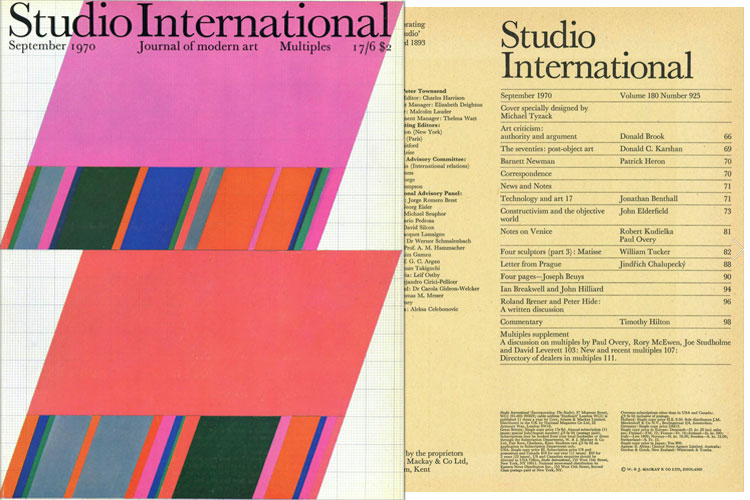 Studio International, 1970, September 1970, Volume 180 Number 925. Cover specially designed by Michael Tyzack.