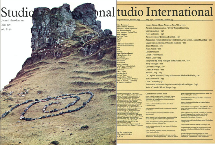 Studio International, 1971, May 1971, Volume 181 Number 933. Cover image: Richard Long Stones on Isle of Skye 1970.