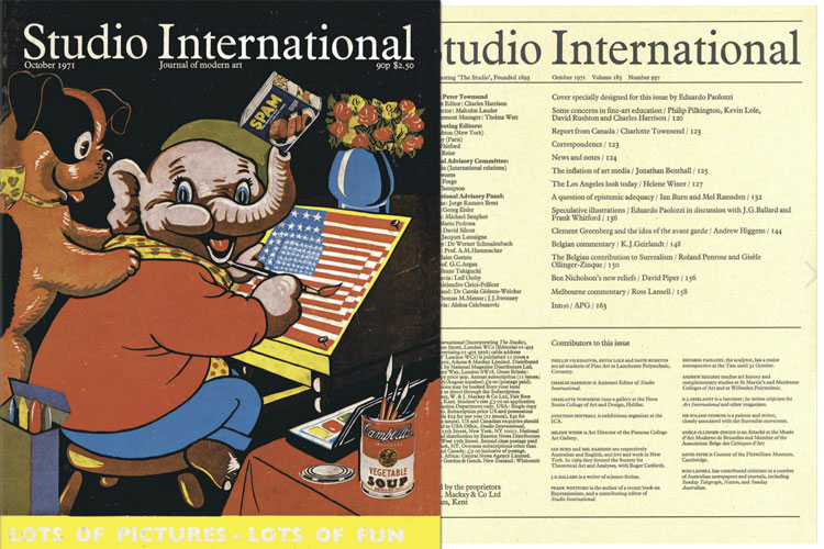 Studio International, 1971, October 1971, Volume 183 Number 937. Cover image specially designed for this issue by Eduardo Paolozzi.