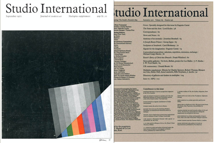 Studio International, 1971, September 1971, Volume 182 Number 936. Cover image: Specially designed for this issue by Eugenio Carmi.