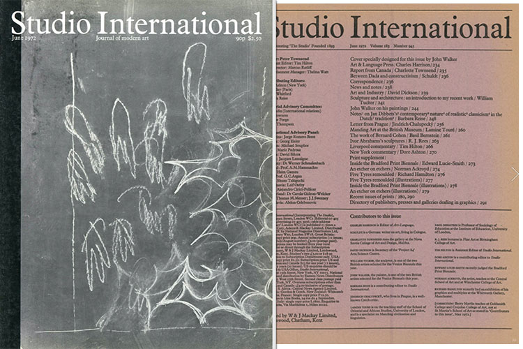 Studio International, 1972, June 1972, Volume 183 Number 945. Cover specially designed for this issue by John Walker.