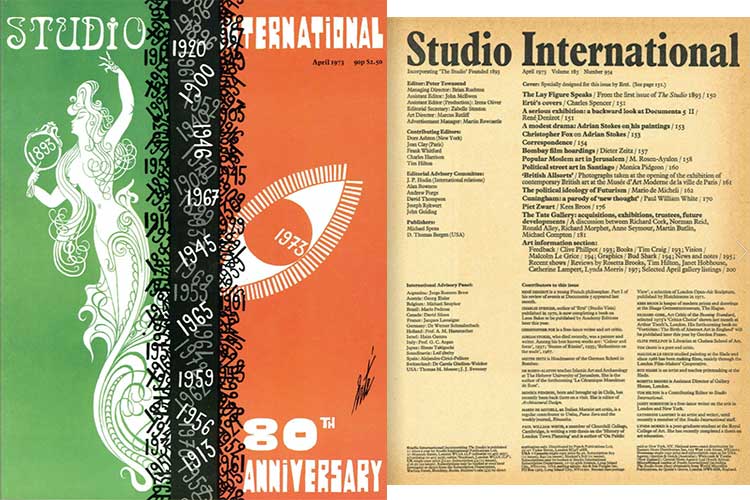 Studio International, 1973, April 1973, Volume 185 Number 954. Cover: Specially designed for this issue by Erté. (See page 151.)