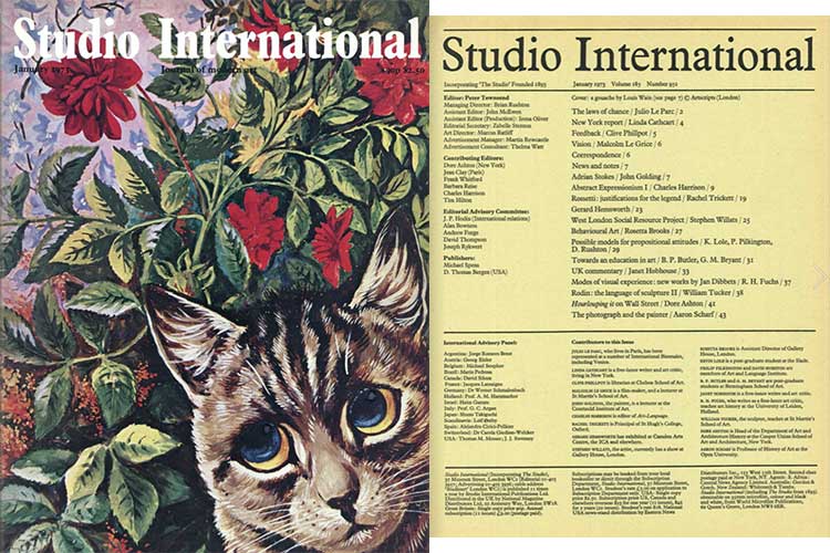 Studio International, 1973, January 1973, Volume 185 Number 951. Cover: a gouache by Louis Wain (see page 7) © Artscripts (London).