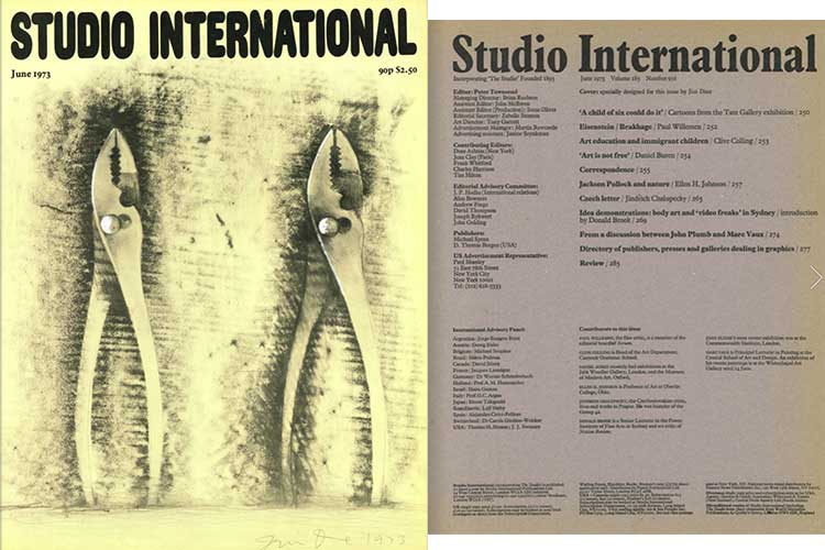 Studio International, 1973, June 1973, Volume 185 Number 956. Cover: specially designed for this issue by Jim Dine.