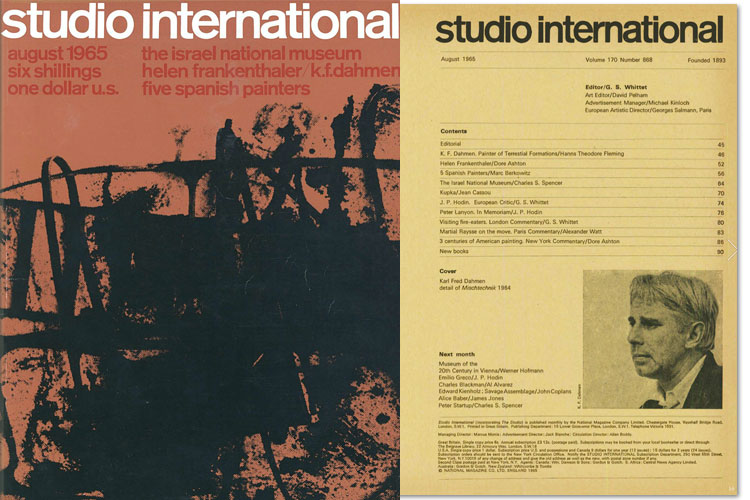 Studio International, August 1965, Volume 170 Number 868. Cover image: Karl Fred Dahmen, detail of Mischtechnik, 1964.