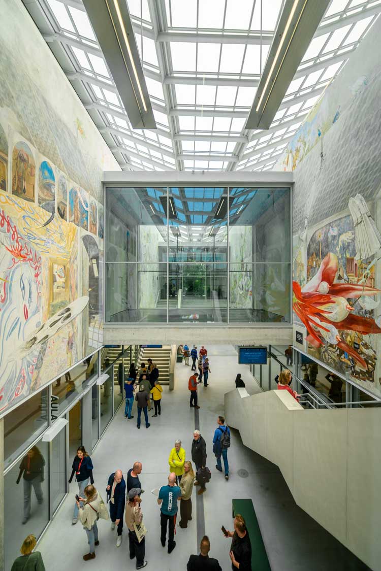 Central Scala Grande with Laure Prouvost's fresco on either side, Brusk Museum, Bruges.