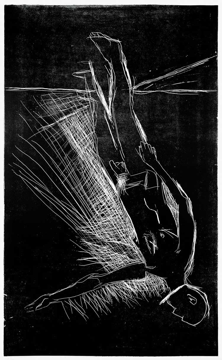Georg Baselitz, Akt mit drei Armen (Nude with Three Arms), 1977. Linocut. © Georg Baselitz. Photo: Museum Würth / Ivan Baschang.