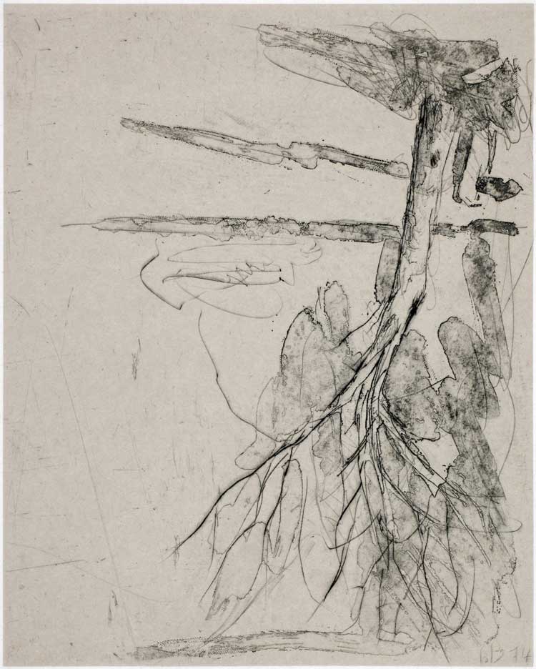 Georg Baselitz, Untitled, 1974. Etching, drypoint and aquatint. © Georg Baselitz. Photo: Siegfried Wameser.