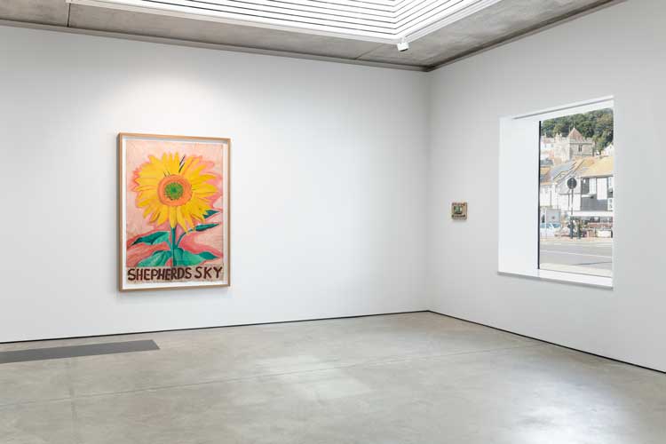 Sophie Barber, Mackerel sky, mackerel sky, never long wet, never long dry, installation view, Hastings Contemporary, 27 September 2025 – 15 March 2026. Courtesy Alison Jacques. Photo: Michael Brzezinski.