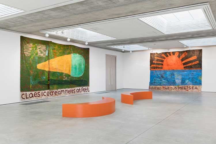 Sophie Barber, Mackerel sky, mackerel sky, never long wet, never long dry, installation view, Hastings Contemporary, 27 September 2025 – 15 March 2026. Courtesy Alison Jacques. Photo: Michael Brzezinski.