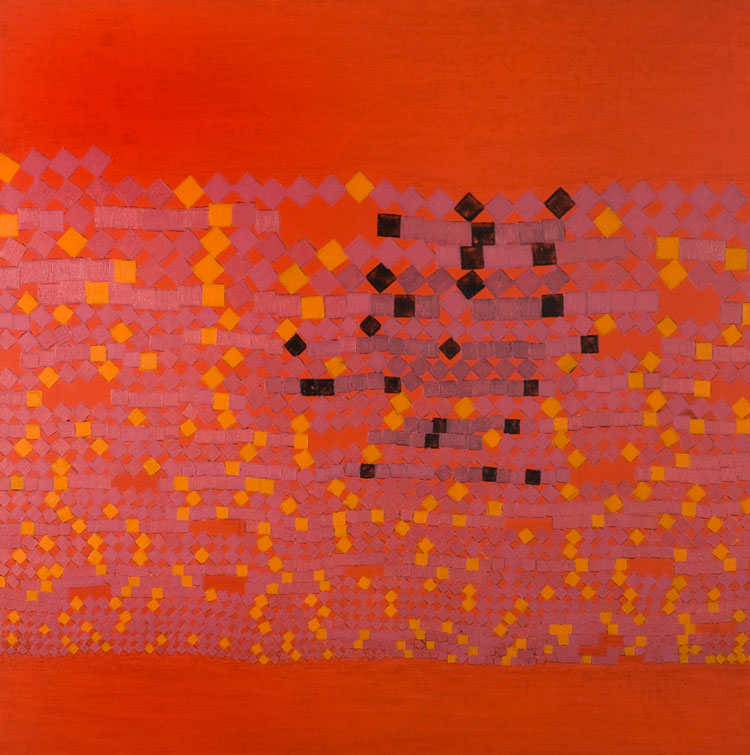 Wilhelmina Barns-Graham. Orange, Black and Lilac Squares on Vermilion, 1968. © Wilhelmina Barns-Graham.