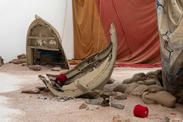 Anna Boghiguian The Sunken Boat: A glimpse into past histories, 2025. Installation view, Courtesy Turner Contemporary. Photo: Thierry Bal.