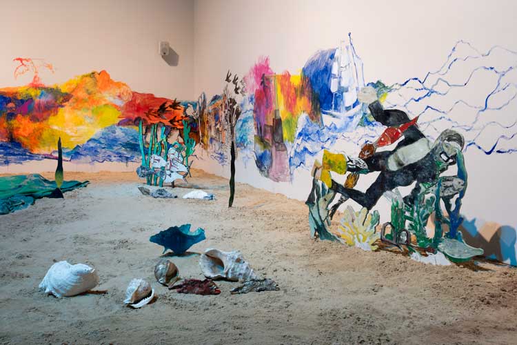 Anna Boghiguian The Sunken Boat: A glimpse into past histories, 2025. Installation view, Courtesy Turner Contemporary. Photo: Thierry Bal.