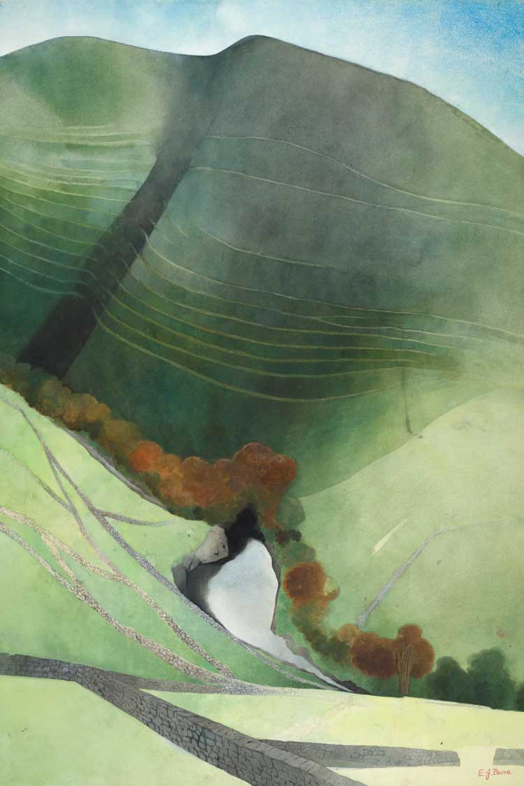 Edward Burra, Valley and River, Northumberland, 1972. Tate Collection. Image courtesy Tate Photography. © The estate of Edward Burra, courtesy Lefevre Fine Art, London.