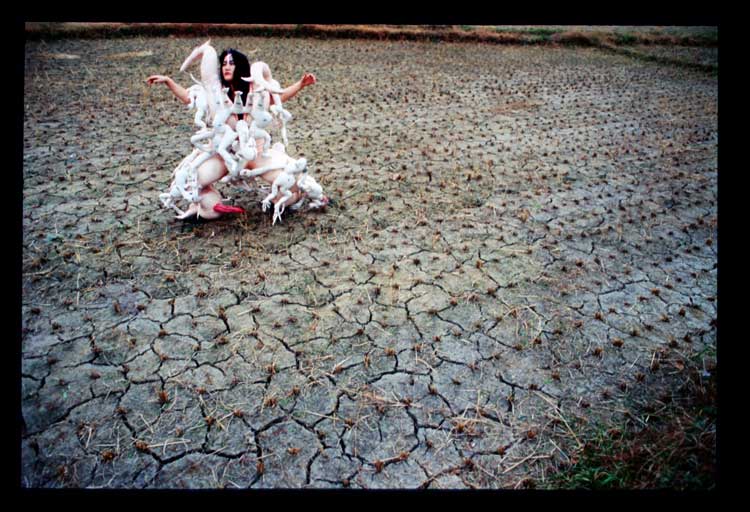 Lee Bul. Cravings, 1988. Performance still, Outdoor performance, Jang-heung, Korea. © Lee Bul. Courtesy of the artist.
