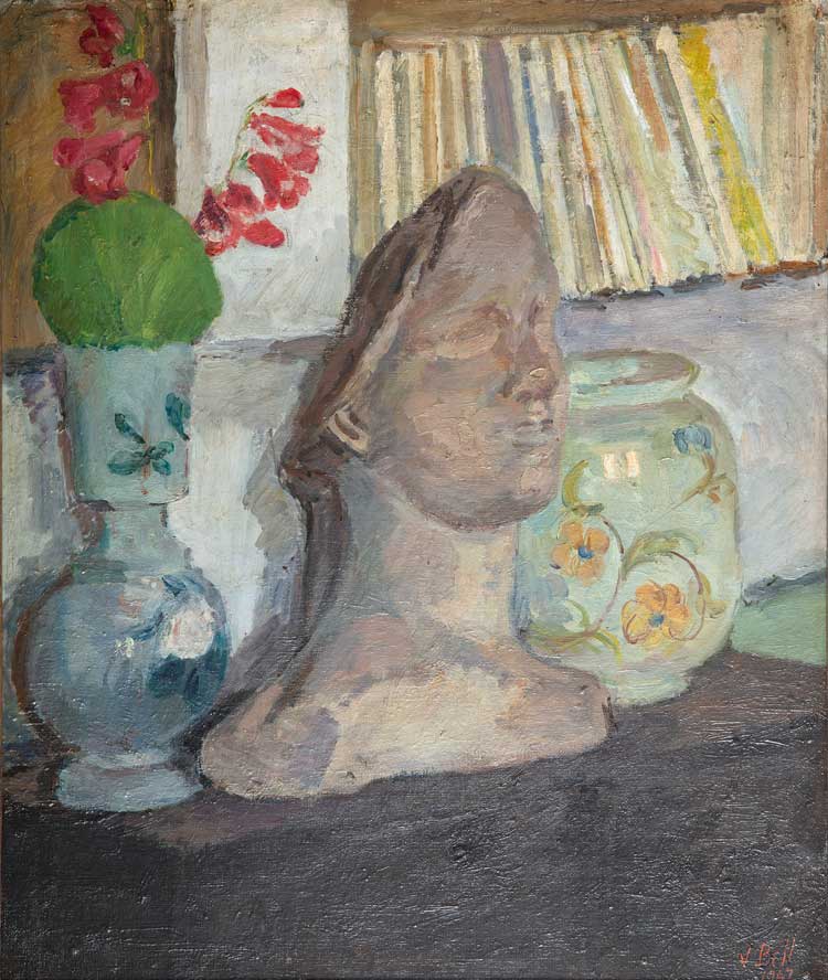 Vanessa Bell, Still Life with Plaster Head,
1947. Oil on board, 53.5 x 44.5 cm. Charleston Trust. © Estate of Vanessa Bell. All rights reserved, DACS 2024. Photo: Charleston Trust.