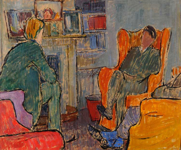 Vanessa Bell, Conversation Piece , 1912. Oil on board, 58.5 x 76.5 cm. University of Hull. © Estate of Vanessa Bell. All rights reserved, DACS. 2024. Photo: University of Hull.