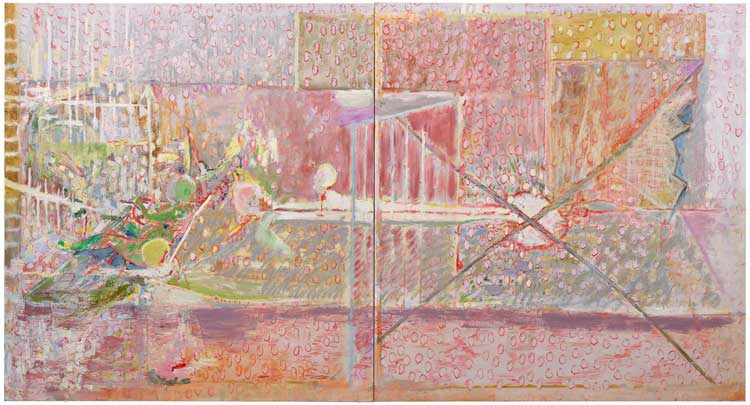 Gabriella Boyd. Floorplan, 2024. Oil on linen, 150 x 280 cm (diptych - each panel 150 x 140 cm). Photo: Peter Mallett.
