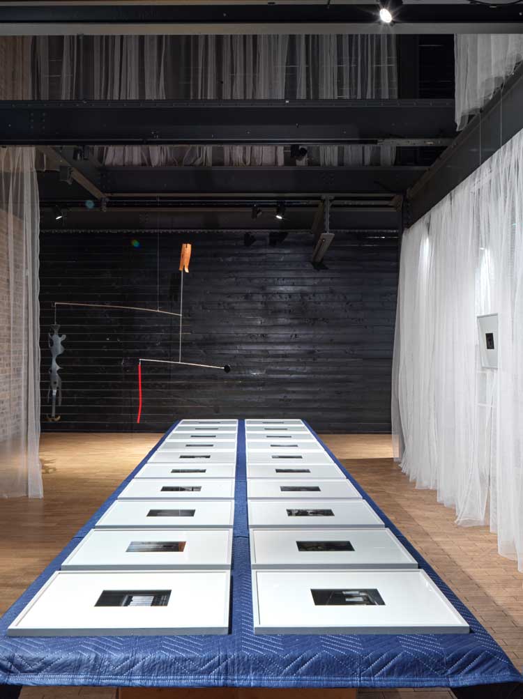 Martin Boyce. Spook School, 2016; Fear Meets the Soul, 2008. Installation view, Fruitmarket Warehouse, 2024. Photo: Stefan Altenburger.