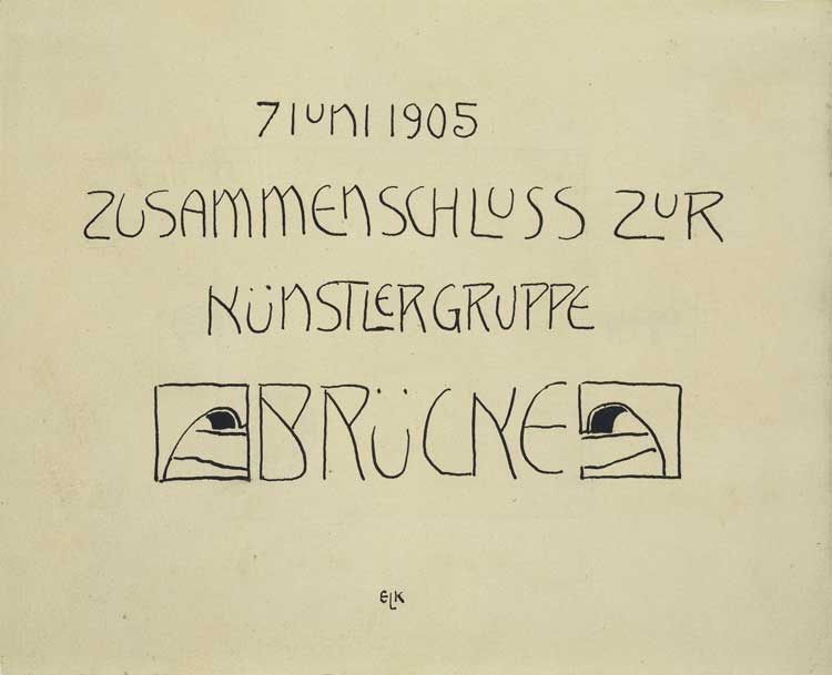 Ernst Ludwig Kirchner, 7 June 1905 
(Founding Document of the Artist’s Group Brücke), 1905. Ink. Brücke-Museum.