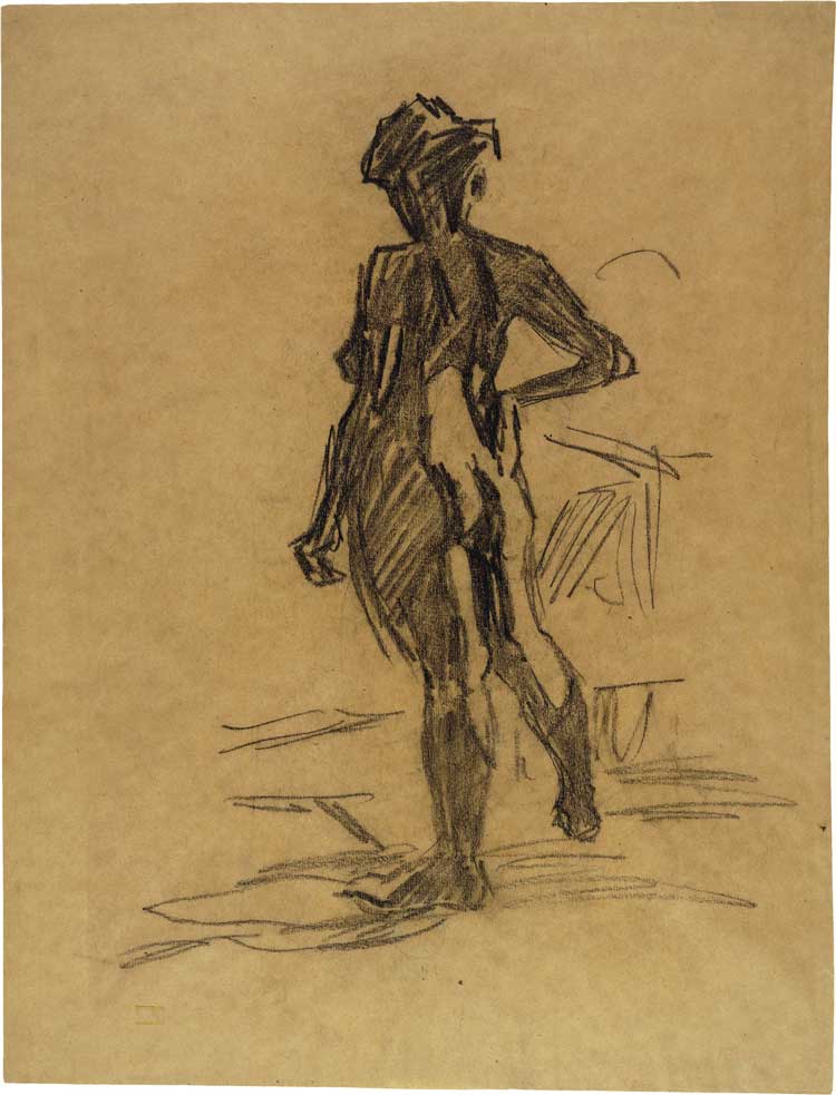 Fritz Bleyl, Female nude from the back, her right hand on her hip, 1905/06. Pen. Brücke-Museum. © Bleyl, Berlin/Solingen.