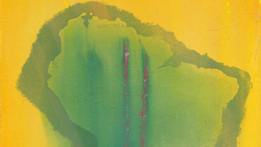 Frank Bowling, 4 Horsemen of the Apocalypse, 1961. Oil on linen, 221 x 170 cm. Courtesy the artist. Photo: Stan Narten. © Frank Bowling. All rights reserved, DACS 2025.