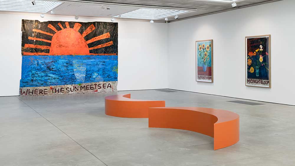 Sophie Barber, Mackerel sky, mackerel sky, never long wet, never long dry, installation view, Hastings Contemporary, 27 September 2025 – 15 March 2026. Courtesy Alison Jacques. Photo: Michael Brzezinski.