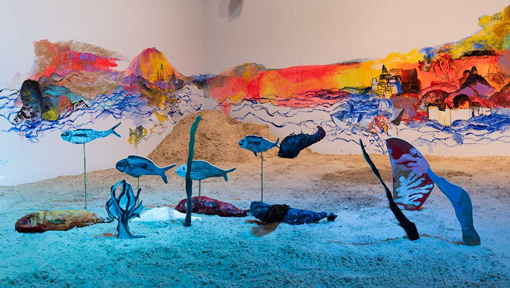 Anna Boghiguian The Sunken Boat: A glimpse into past histories, 2025. Installation view, Courtesy Turner Contemporary. Photo: Thierry Bal.