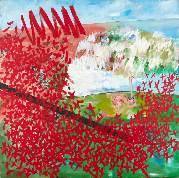 Vivienne Binns. The aftermath and the ikon of fear, 1984-85. Synthetic polymer paint on canvas, 160 x 160 cm. Museum of Contemporary Art Australia and Tate, with support from the Qantas Foundation in 2015, Purchased 2020.
 © Vivienne Binns. Photo: Zan Wimberley.