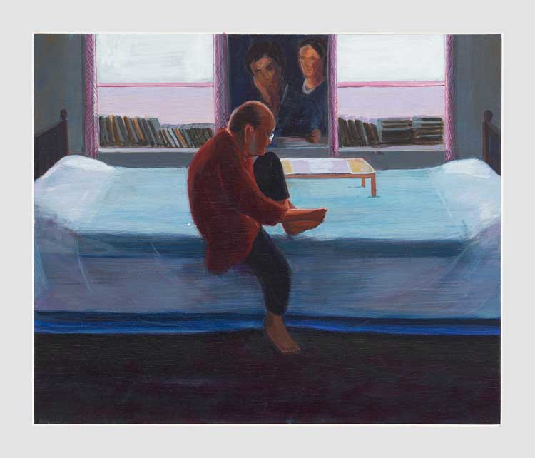 Mahesh Baliga. Aveek cutting nails, 2022. Casein on board
10 x 12 in (25.4 x 30.5 cm). © Mahesh Baliga. Courtesy the artist, Project 88, and David Zwirner.