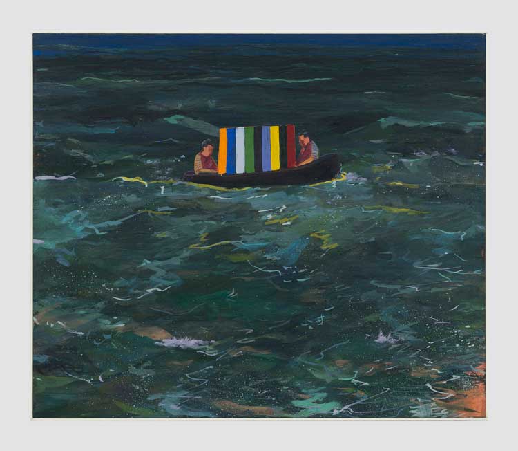 Mahesh Baliga. Diversion, 2022 Casein on board, 10 x 12 in (25.4 x 30.5 cm). © Mahesh Baliga. Courtesy the artist, Project 88, and David Zwirner.