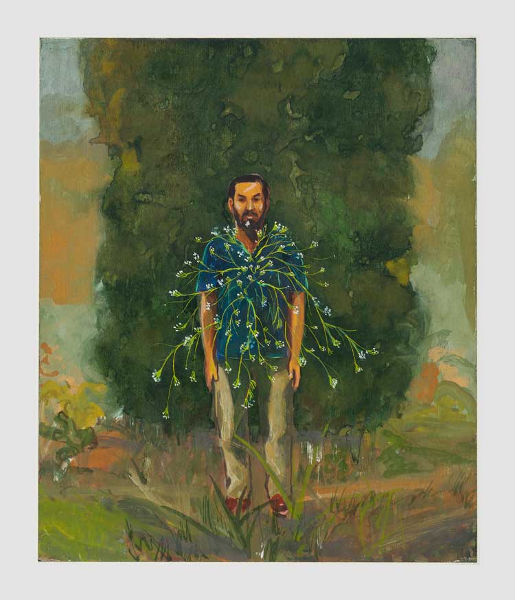 Mahesh Baliga. Flowering self, 2022. Casein on board, 12 x 10 in (30.5 x 25.4 cm). © Mahesh Baliga. Courtesy the artist, Project 88, and David Zwirner.