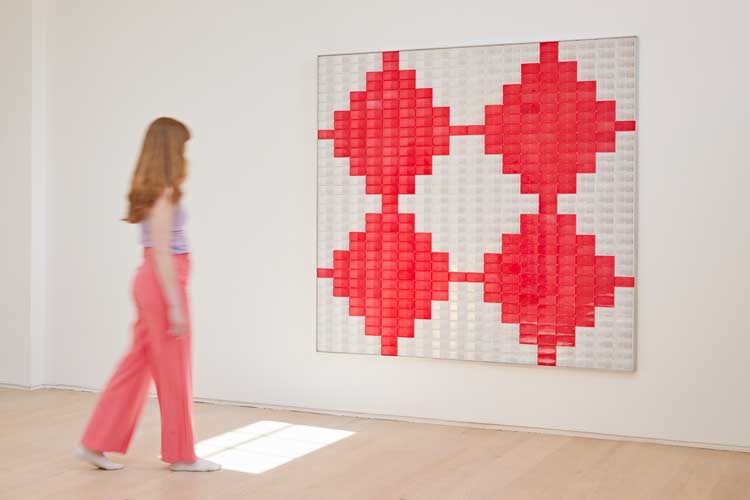 Rana Begum. No. 836 L Reflector, 2019. Reflectors on aluminium. Photo: Andy Stagg.