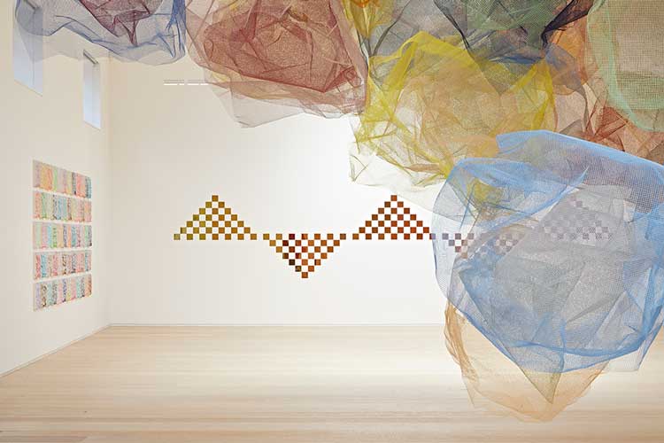 Rana Begum. No. 1086 Tiles L, 2021. Paint on mirror, finish stainless steel. Photo: Andy Stagg.