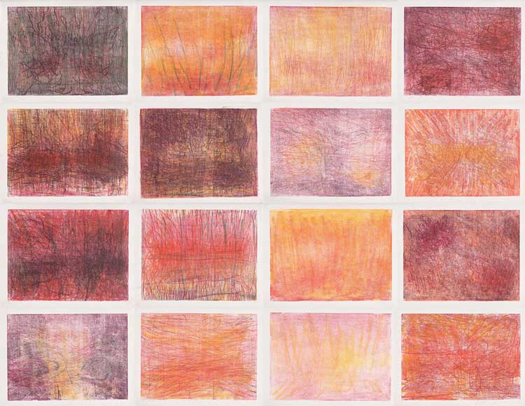 Christiane Baumgartner. Französische Suite I – in 16 Teilen – 2019. Oil on 16 sheets of Japanese paper 24 × 32 cm (each). Courtesy Christiane Baumgartner and Cristea Roberts Gallery, London. Christiane Baumgartner © VG Bild-Kunst Bonn e.V. 2021