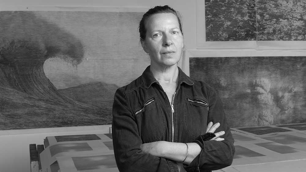 Christiane Baumgartner in her studio, Leipzig, 2021. Photo: Werner Lieberknecht.