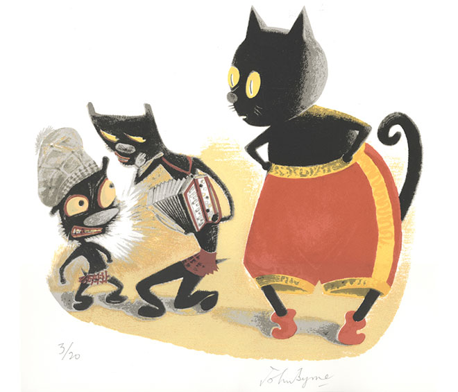 John Byrne. Three Cats, 2020. Screenprint, 55 x 45 cm. © the artist.