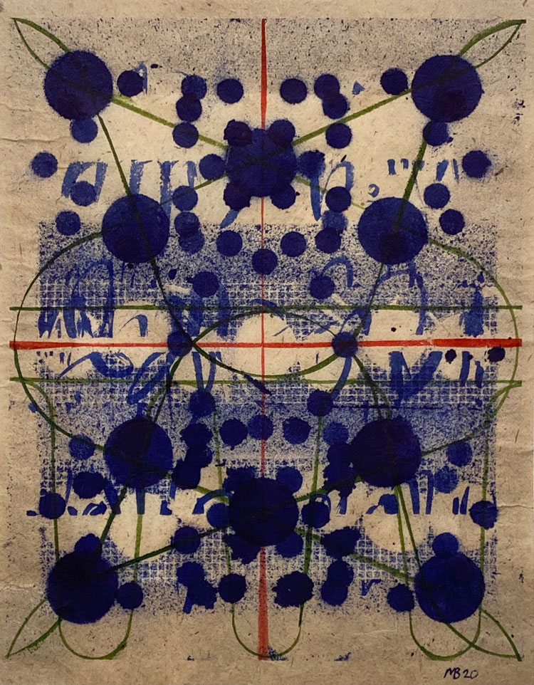 Matthew Burrows. Drawing included on #ArtistSupportPledge, from the In and Through Series, 2020. Ink on handmade paper, 26 x 21 cm. © Matthew Burrows.