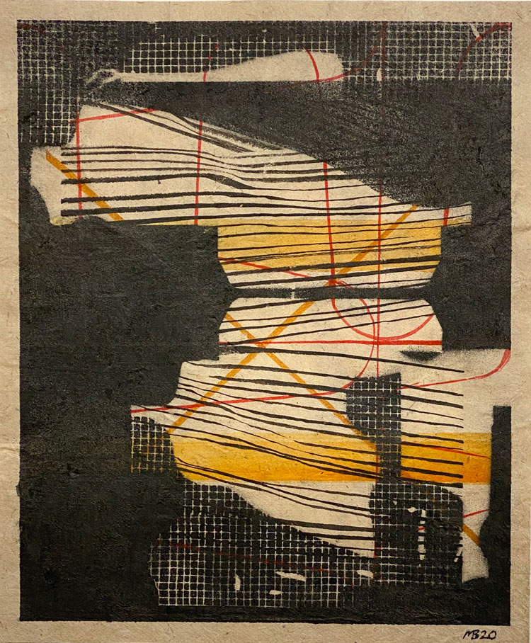 Matthew Burrows. Drawing included on #ArtistSupportPledge, from the In and Through Series, 2020. Ink on handmade paper, 26 x 21 cm. © Matthew Burrows.