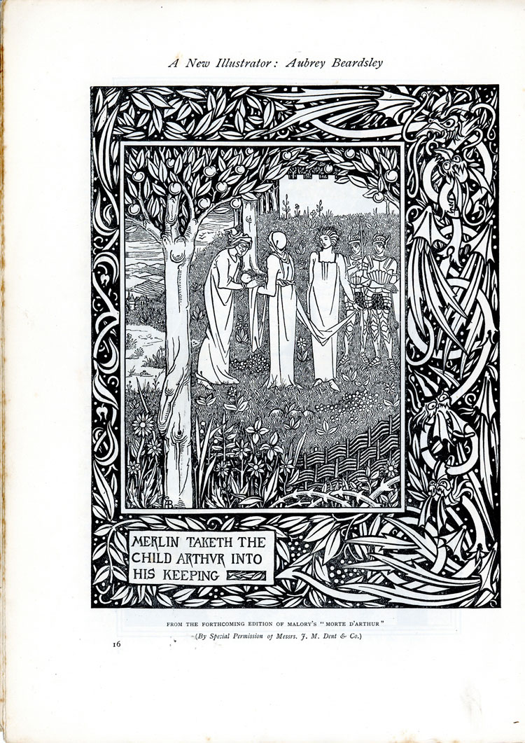 A New Illustrator: Aubrey Beardsley, The Studio, An Illustrated Magazine of Fine and Applied Art, Vol 1, No 1, April 1893, page 16. Image: From the forthcoming edition of Malory's Morte d'Arthur, (by special permission of Messrs J. M. Dent & Co.). © Studio International Foundation.