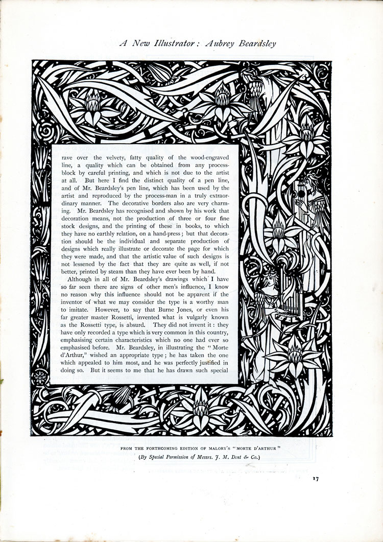 A New Illustrator: Aubrey Beardsley, The Studio, An Illustrated Magazine of Fine and Applied Art, Vol 1, No 1, April 1893, page 17. Image: From the forthcoming edition of Malory's Morte d'Arthur, (by special permission of Messrs J. M. Dent & Co.). © Studio International Foundation.