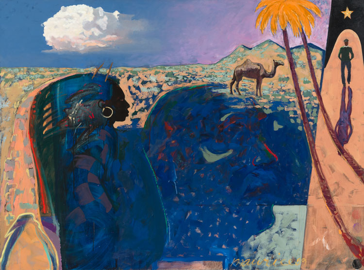 Maurice Burns. A Letter from Home, 1989. Oil on canvas, 55 3/4 x 76 x 1 1/2 in. Image courtesy the artist and Gerald Peters Contemporary.